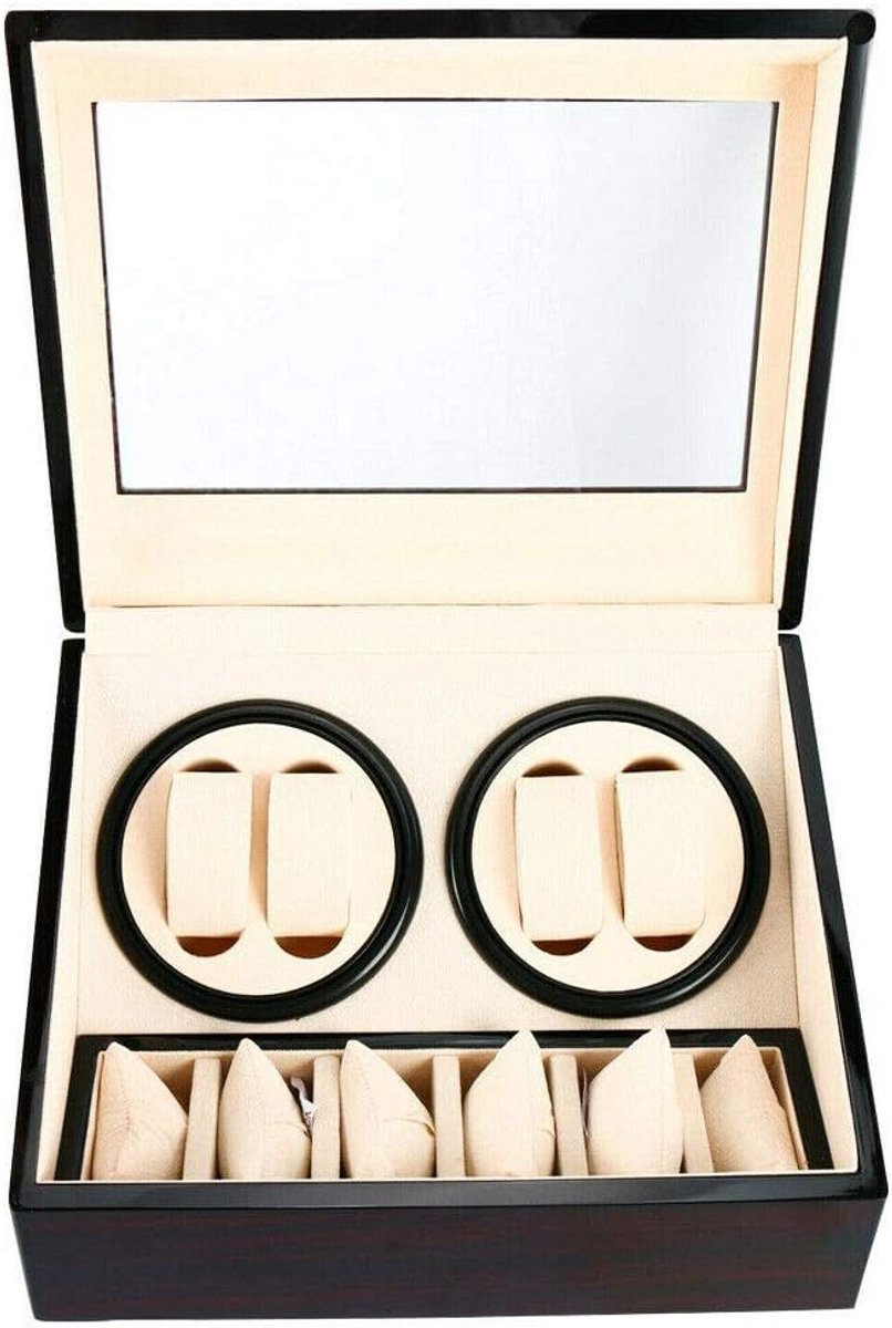 Automatische Uhrenbeweger voor 4 + 6 Horloges - Houten Box met Timerfunctie