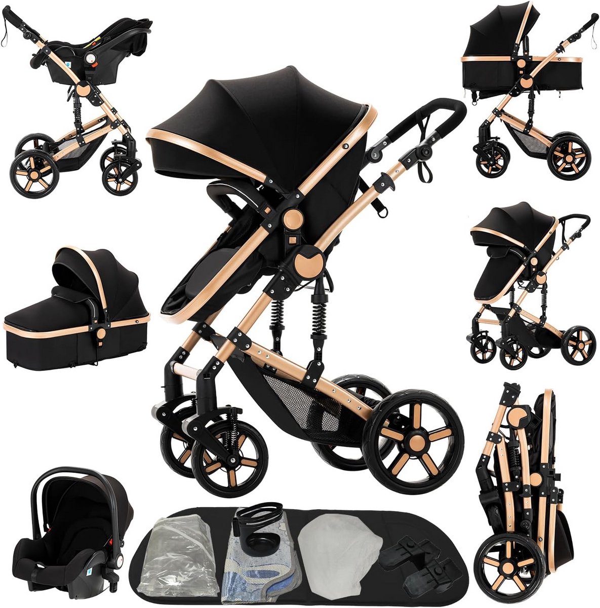 3-in-1 Baby Kinderwagen Set met Omkeerbare Schuiver en Lichtgewicht Design