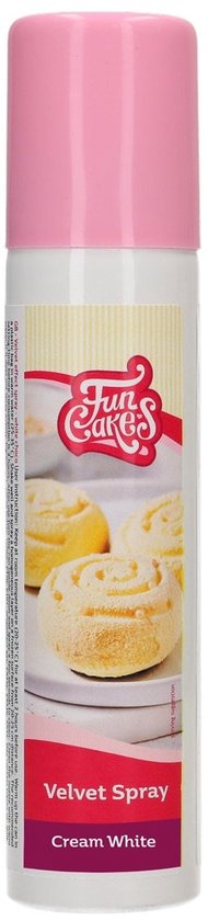 FunCakes Velvet Spray Roomwit spuitbus met roze dop, 100ml.