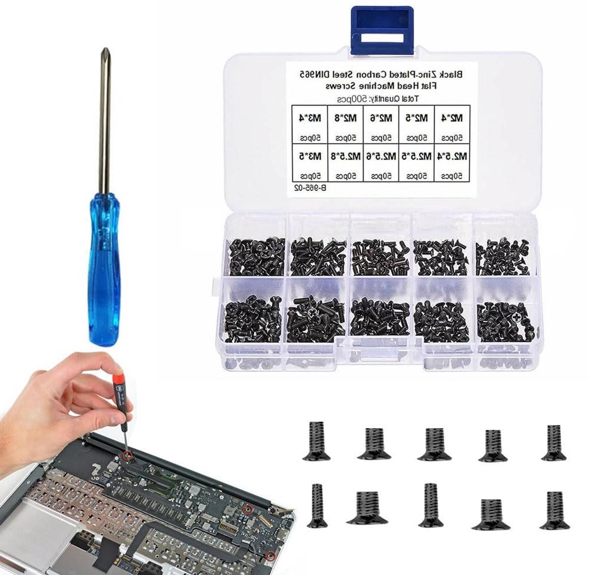 Schroevenset 500 stuks voor laptop en PC - Koolstofstaal - M2 M2,5 M3.