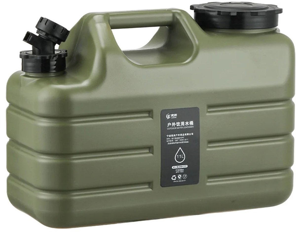 Homtas - Jerrycan - 11 Ltr - Watertank - Watercontainer - Watervat - Met Verlengbuis en Deksel - Legergroen - voor Camping en Buitenactiviteiten