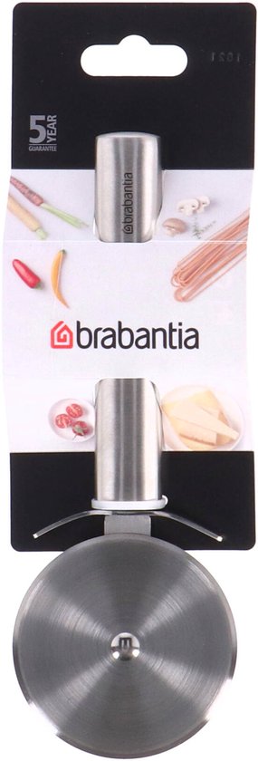 Découpe-pizza Brabantia emballé avec 5 ans de garantie, acier inoxydable avec roue de coupe ronde.