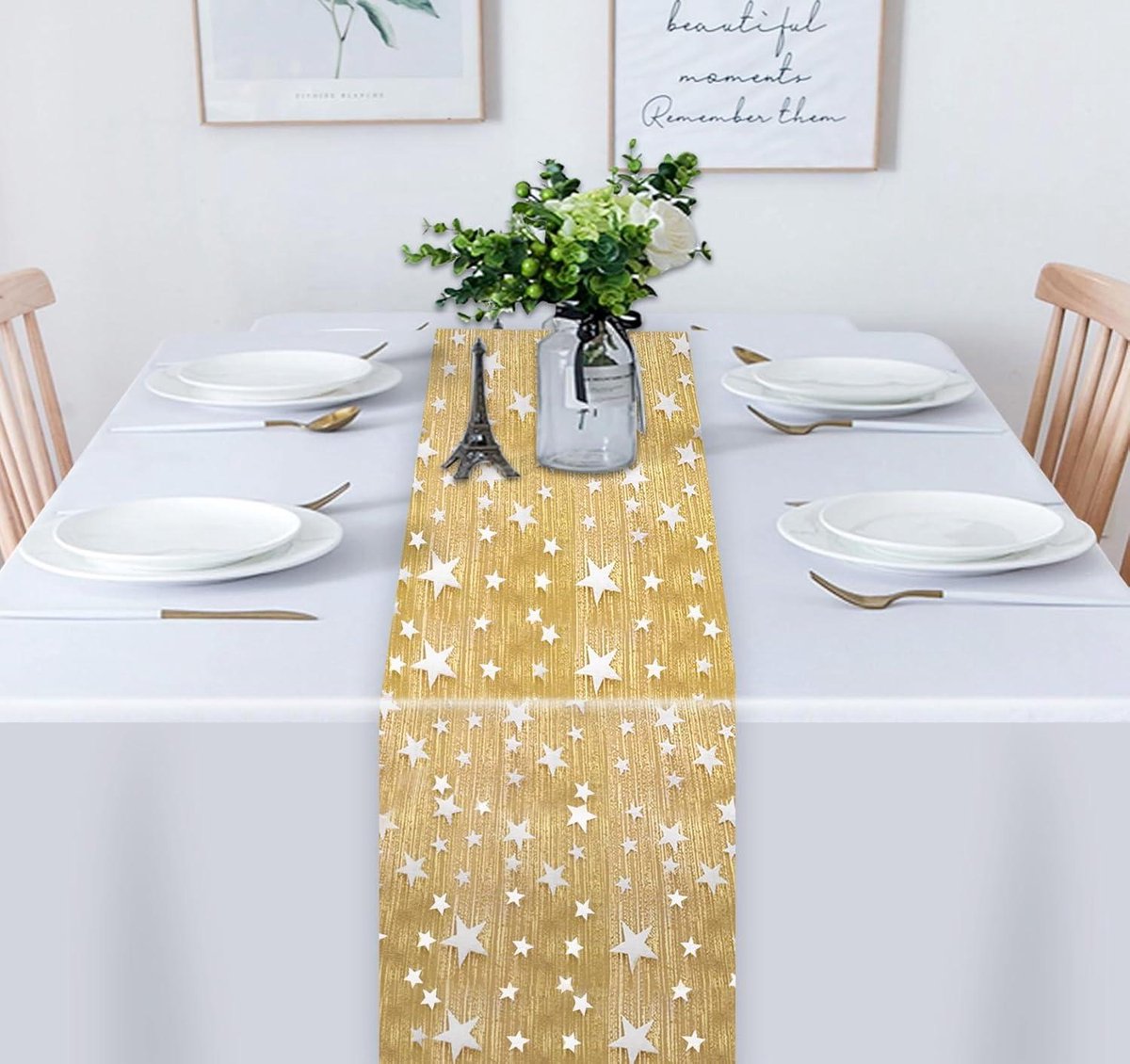 Tafelloper Goud Sterren Design 30 m - Kerst, Bruiloft, Verjaardag