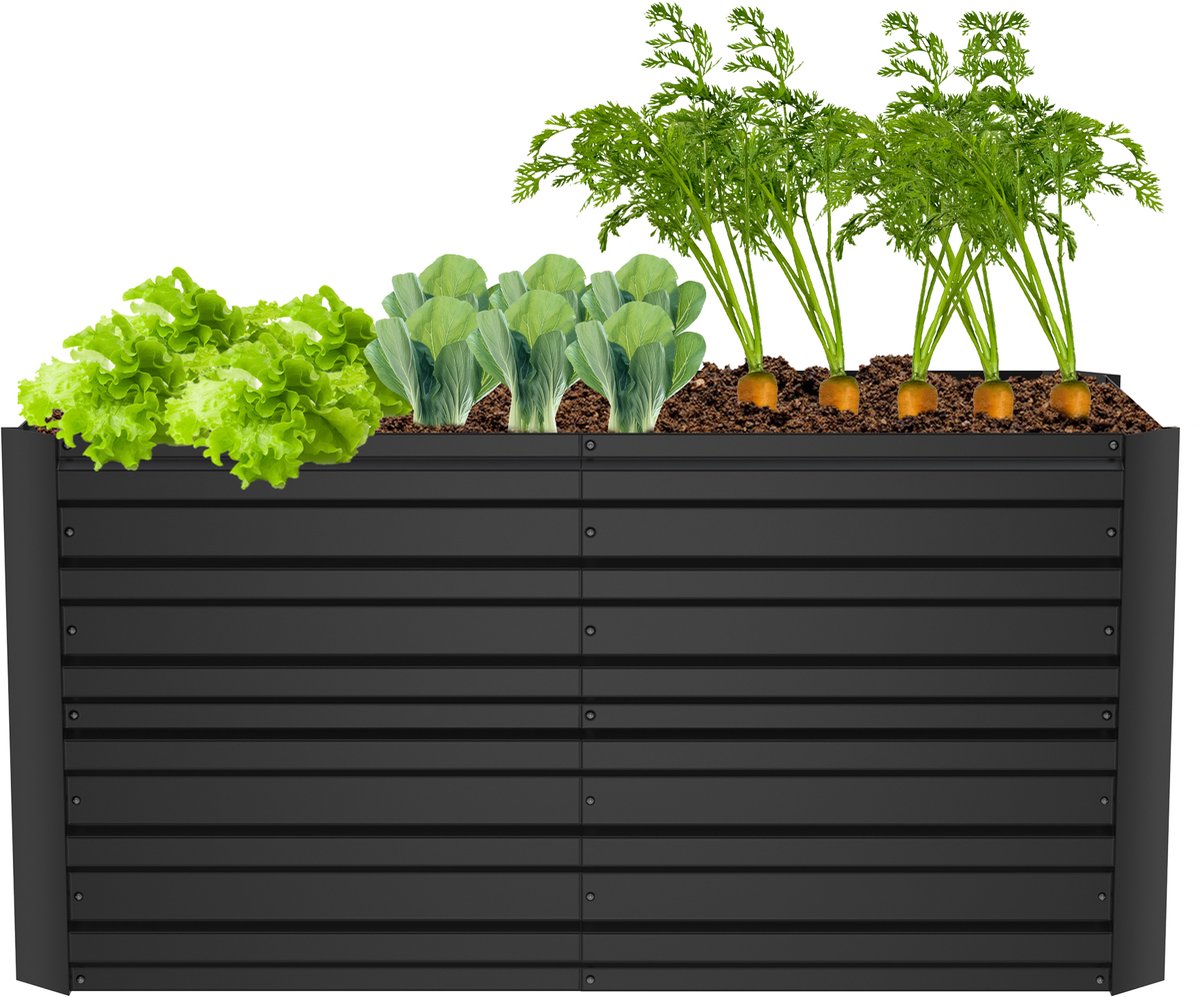 Aufun Metaal Verhoogde Plantenbak 180x90x58cm – Rechthoekig Zwart – Voor Tuin/Keukenkrul/Pluktuin/Bloembed