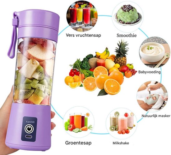 Ynkkvre - Mini-Mixer - Smoothie Maker - Draagbaar Met 6 Klingen En USB-Oplaadbare Batterij - 1 Stuk - Voor Thuis En Onderweg Lila van Ynkkvre — afbeelding 3