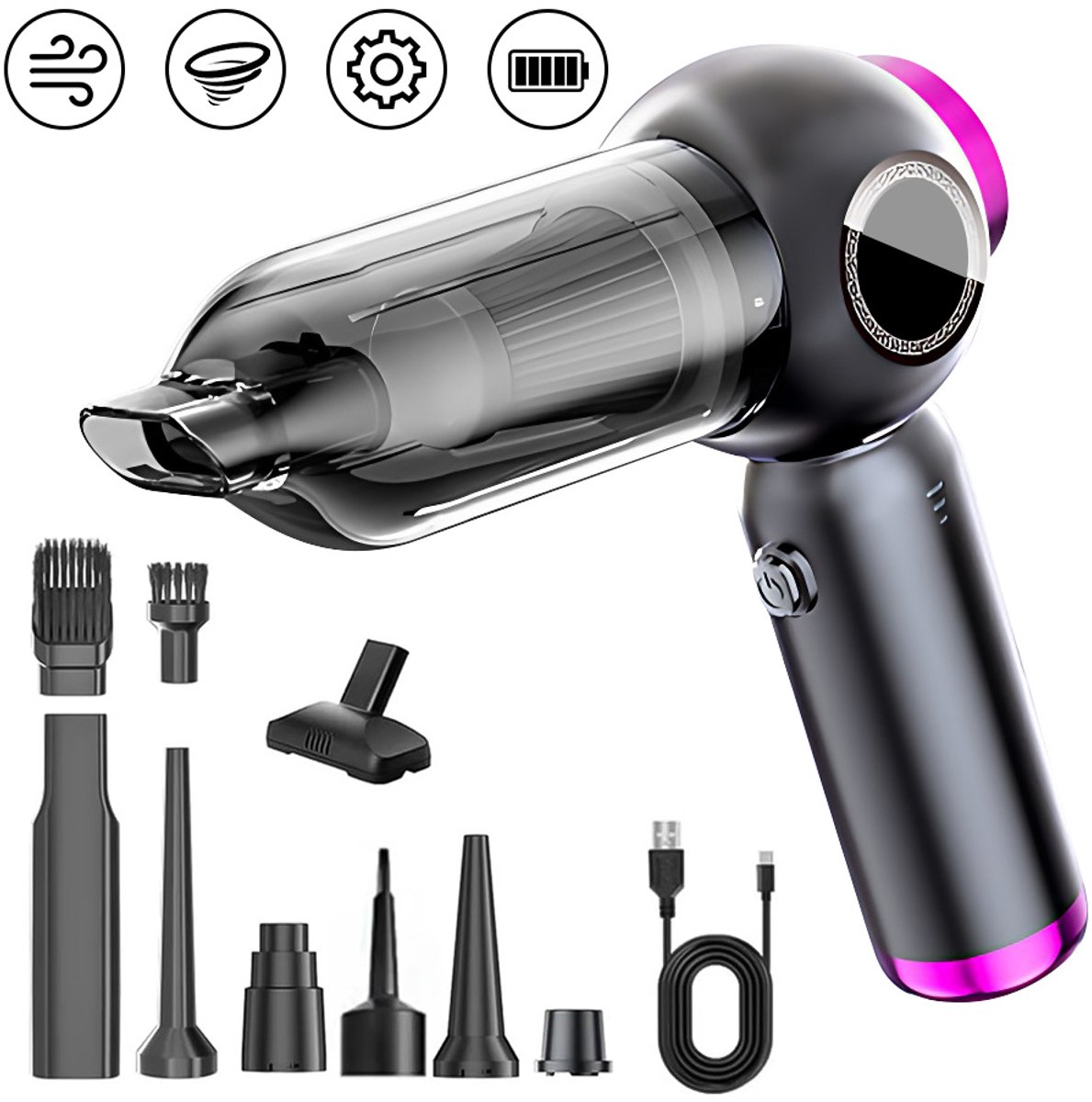 Auto Draadloze Kruimelzuiger Nat en Droog - Zwart - afbeelding 2