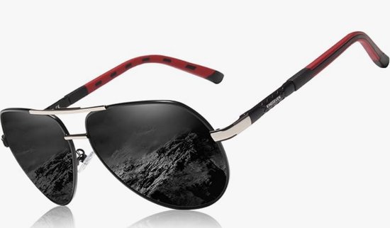 KINGSEVEN 7720 Unisex Zonnebril - Pilotenbril - Zwart Glas, Rood Frame & Luxe Verpakking van Kingseven — afbeelding 2