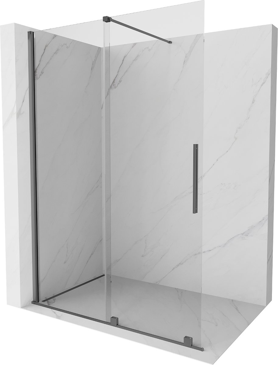 Mexen Velar schuifbare douchewand Walk-in 160 x 200 , transparant 8 mm, kanonmetaal - 871-160-000-03-95