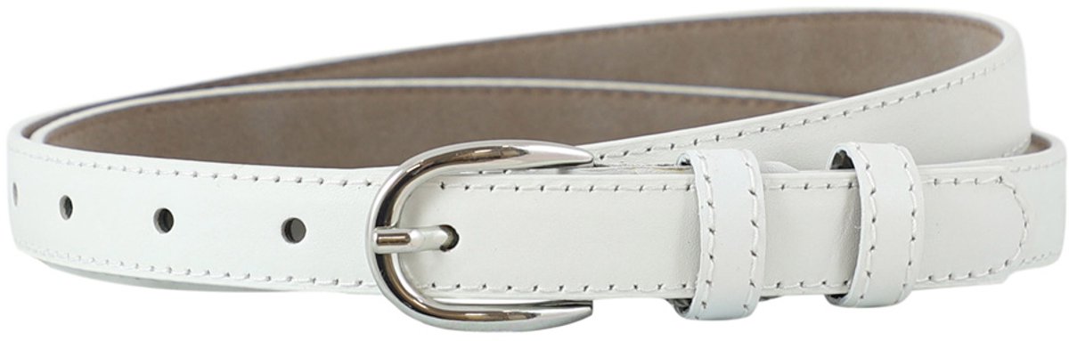 Houtkamp Smalle Leren Dames Riem 2 cm – Gebolleerde Taille- & Broekriem | Elegant | Wit - Lengte totaal 110 cm / Riemmaat 95