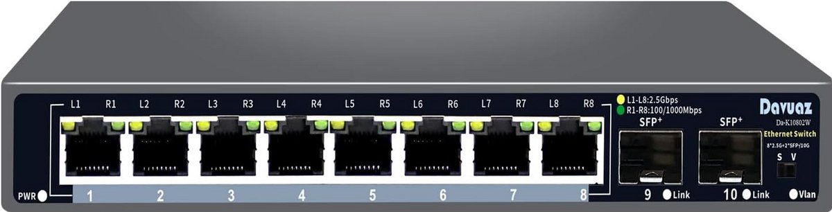 10-Poorts 2,5G Ethernet Switch met 2x 10G SFP+ Slots - Plug & Play