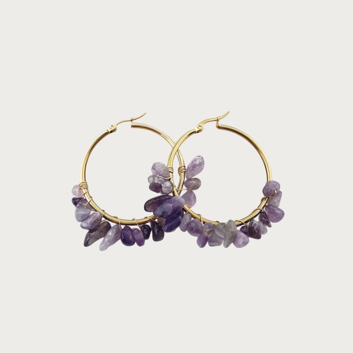 Amethyst - Natuursteen - Oorbellen - Stainless Steel