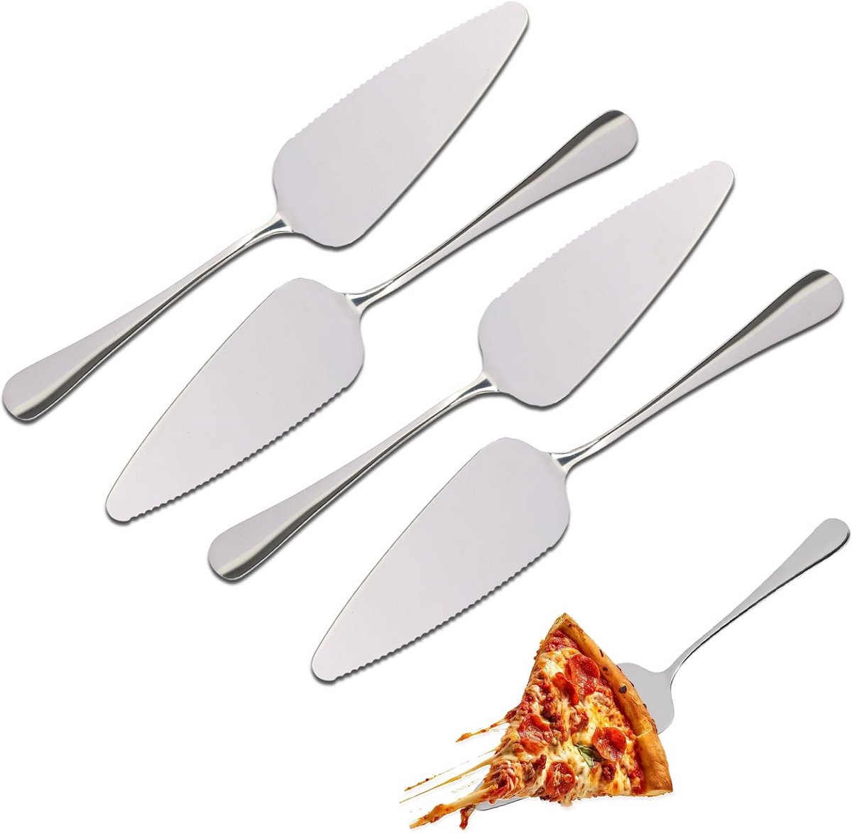 4-delige Taartserver Set Roestvrijstaal - 4.8 Inch Taart- en Pizzaserver, Serveervork, Vaatwasmachinebestendig, Klassiek Design