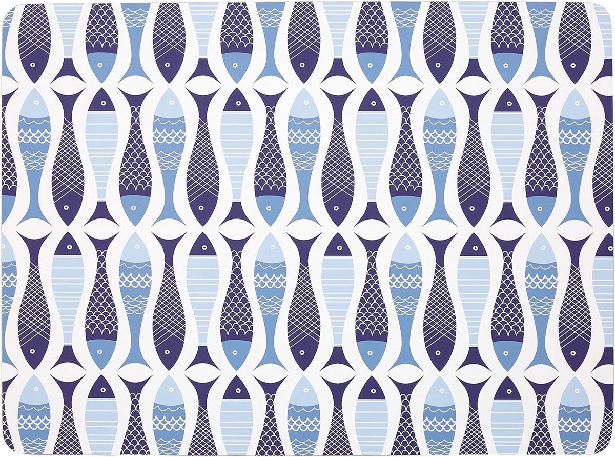 Kurk placemats met visdesign - blauw, 29 x 22 cm, 0,69 cm dik