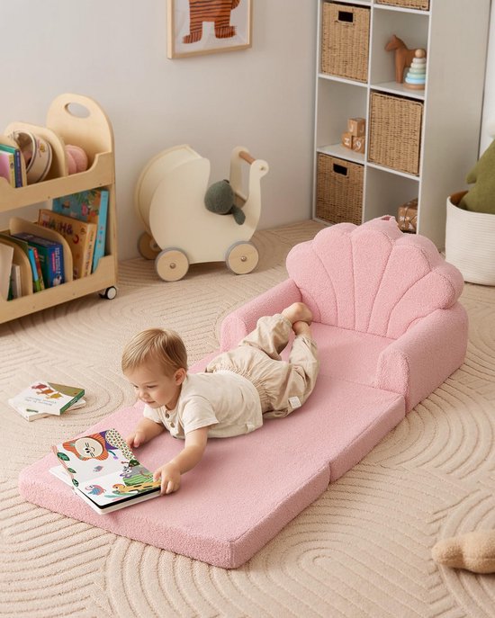 Kindersofa 2-in-1 Opvouwbare Toddler Bank Meegroeiende Stoel Roze Schelpontwerp — afbeelding 2