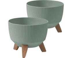 Ronde Bloempot op Poten Buiten en Binnen - 2-Pack - Ø 40 cm - Grijs & Groen