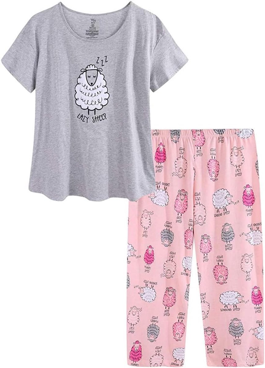 Dames Pyjamaset Katoen Blend Korte Mouw Top en Capri Broek Loungewear