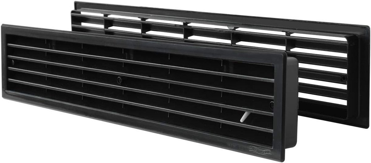 Telescopisch Ventilatie Rooster Rechthoekig Zwart Kunststof 452x90mm met Debietdoseerder