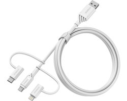 3-in-1 Oplaadkabel USB-A naar USB-C en Lightning - 1 Meter, Wit, Sterk en Flexibel