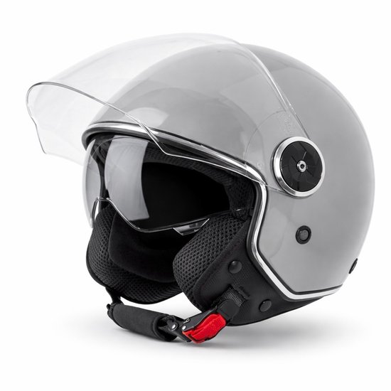 VINZ Tobia Jethelm Zonnevizier - Scooterhelm & Motorhelm & Brommerhelm & Voor Heren & Dames - Grijs - S