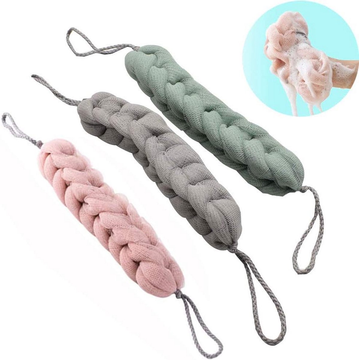 3-delige Badspons Set – Massage Scrubbers voor Rug en Lichaam – Zacht en XXL Formaat