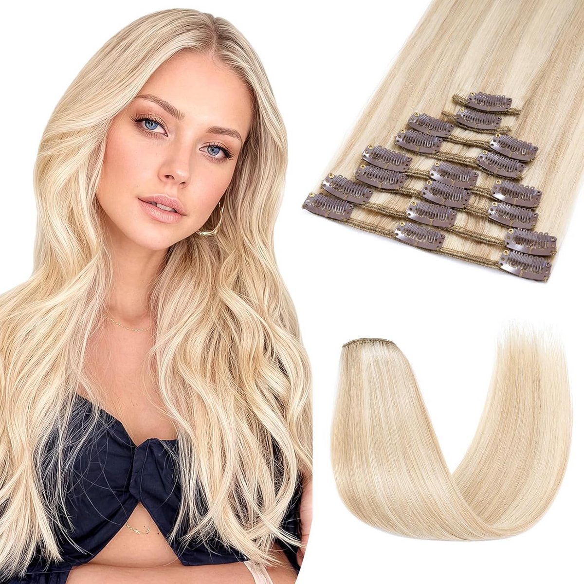 Clip-in Haarverlenging Echt Haar 50 cm Balayage Blond
