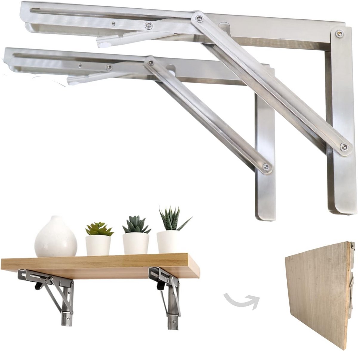 2x Opvouwbare Plankdragers RVS - Zware Kwaliteit Inklapbare Planksteunen voor Werkbank of Tafel