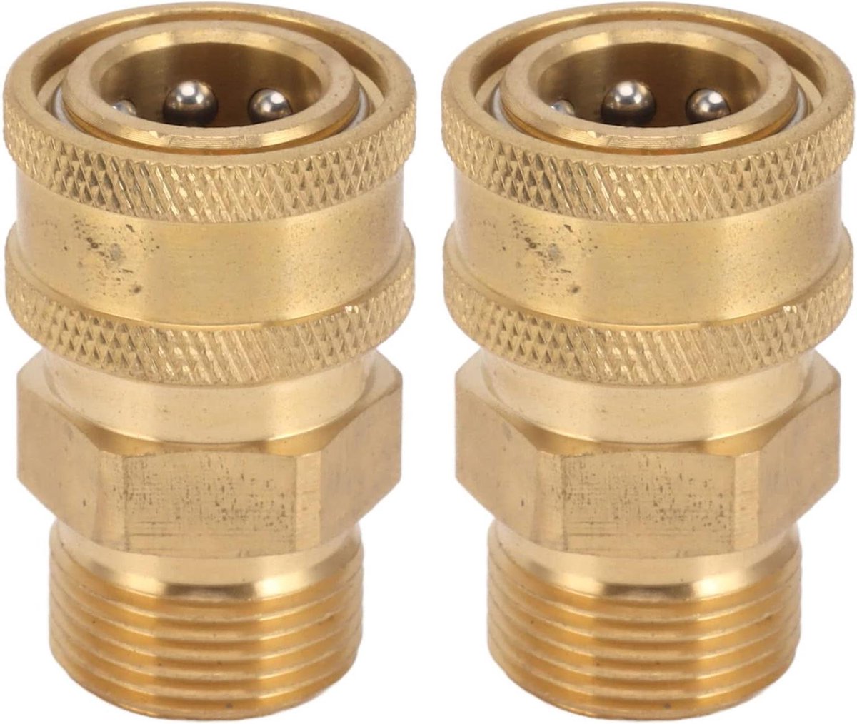 Adapter M22 naar 3/8 Inch NPT Vrouwelijk - Set van 2 Koperen Hogedrukreiniger Fittingen met M22 Mannelijke Adapter - Universele Hogedrukreiniger Accessoires - Geschikt voor 14mm Spuitpistolen