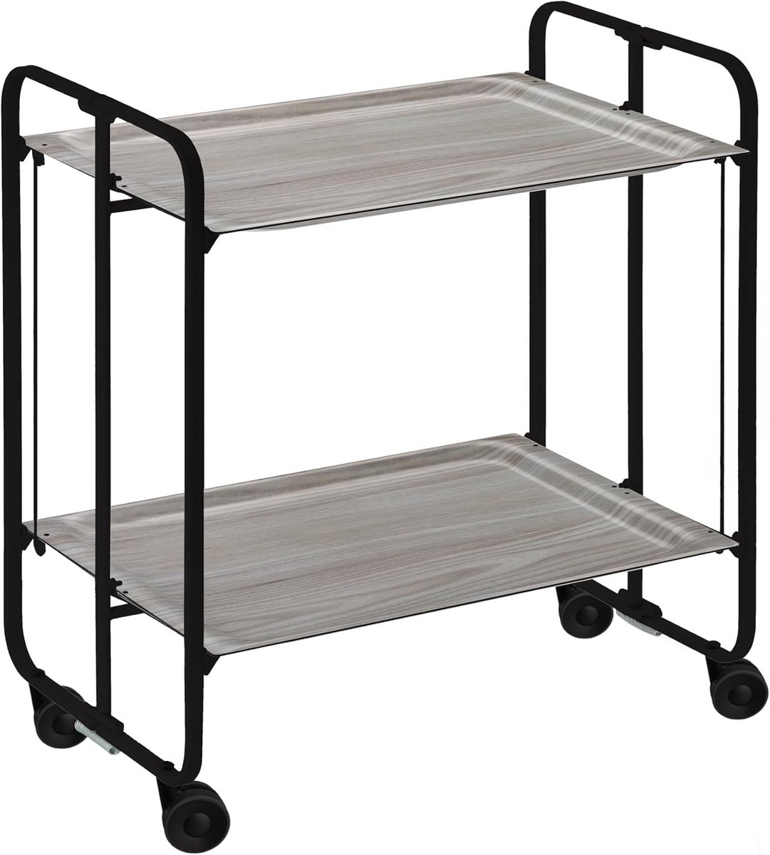 Inklapbare Serveerkar met 2 Niveau's - Zwarte Trolley