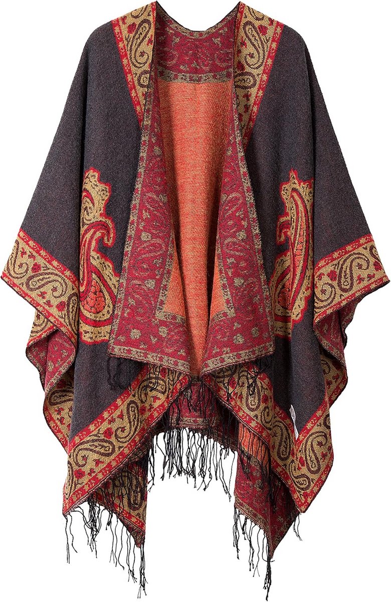 Boheemse Winter Poncho voor Dames met Bedrukte Patroon