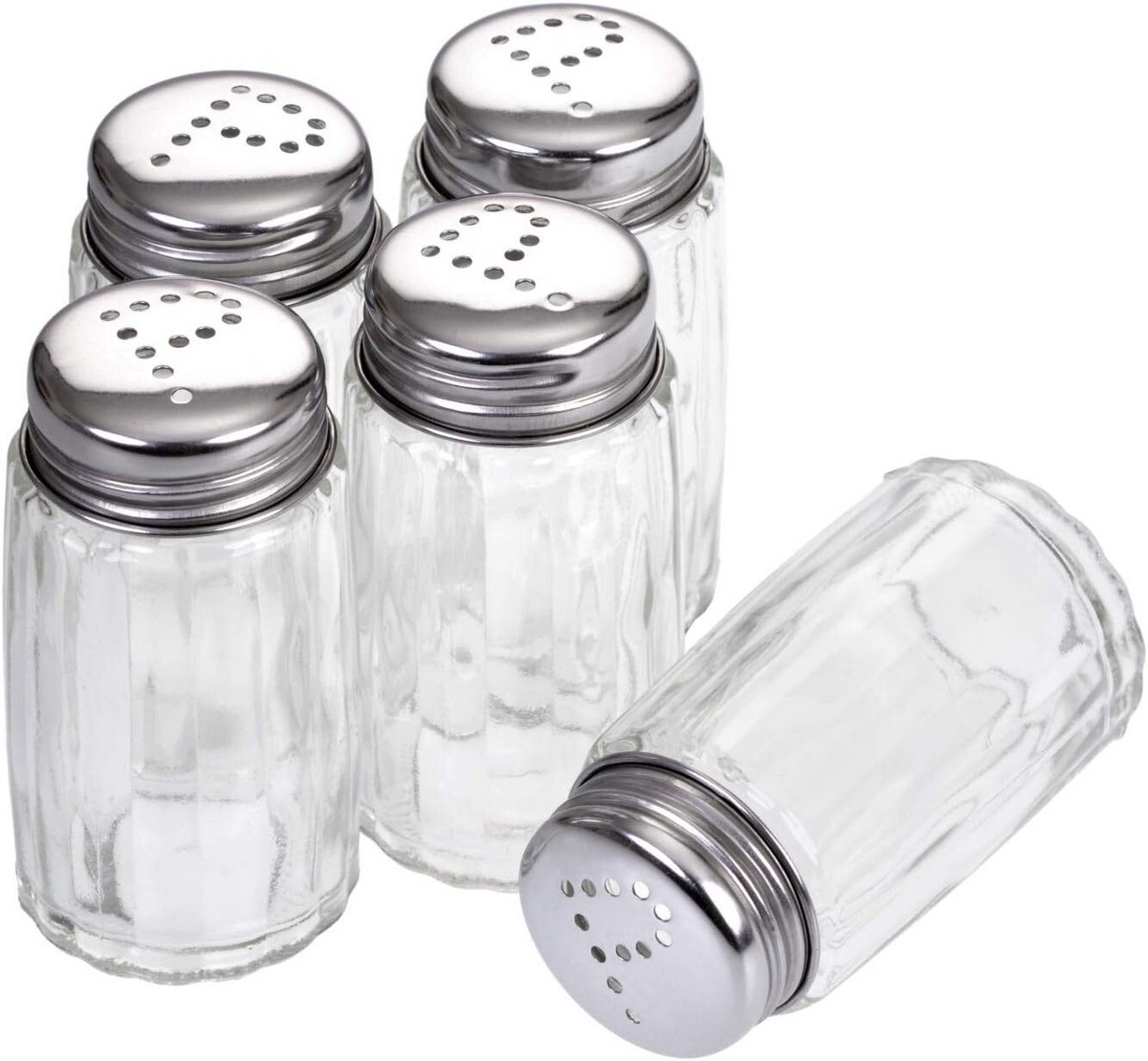 Set van 5 Mooie Mini Peperset Strooiers van Glas en RVS