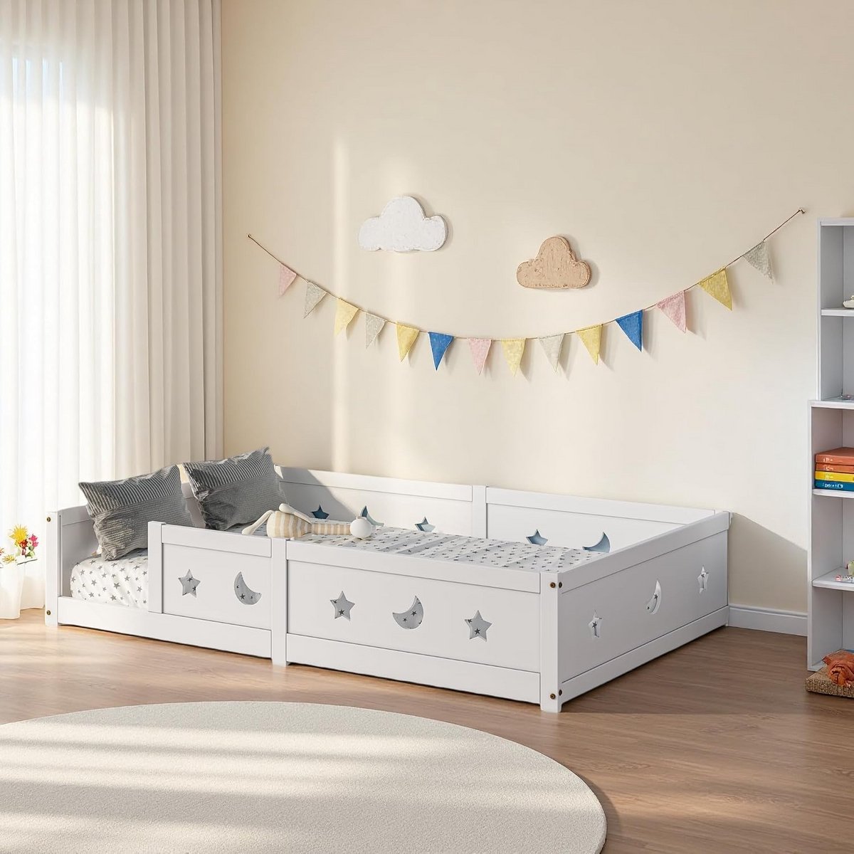 Montessori Kinderbed met Valbeveiliging Houten Vloerbed 140 x 200 cm Wit