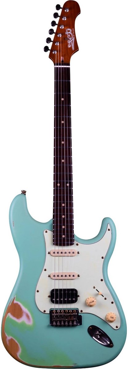 JET JS-400 RLC SFG Relic S-style Elektrische Gitaar HSS Tremolo Relic Seafoam Green Rosewood Toets
