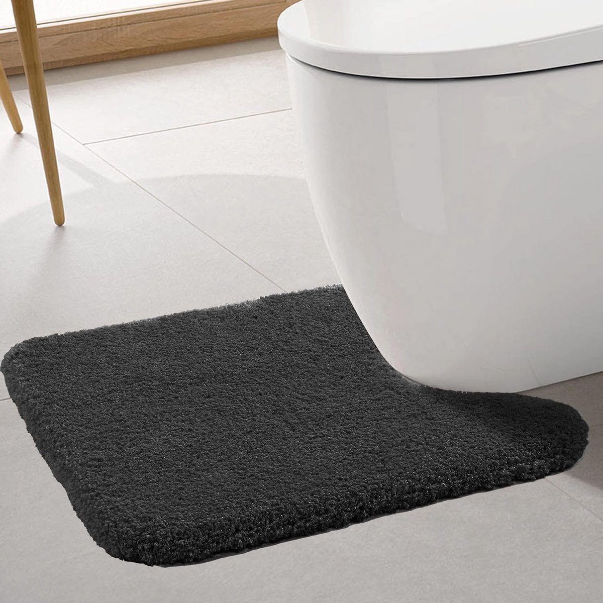 U-vormige Toiletmat voor Onder het Toilet - Antislip badkamermat Zwart 50x60 cm