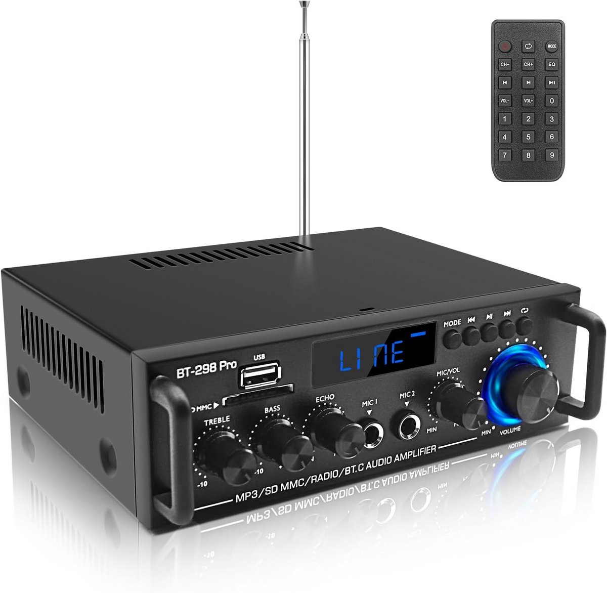 Krachtige Stereo Versterker met Bluetooth 5.0 voor Home Audio en Karaoke