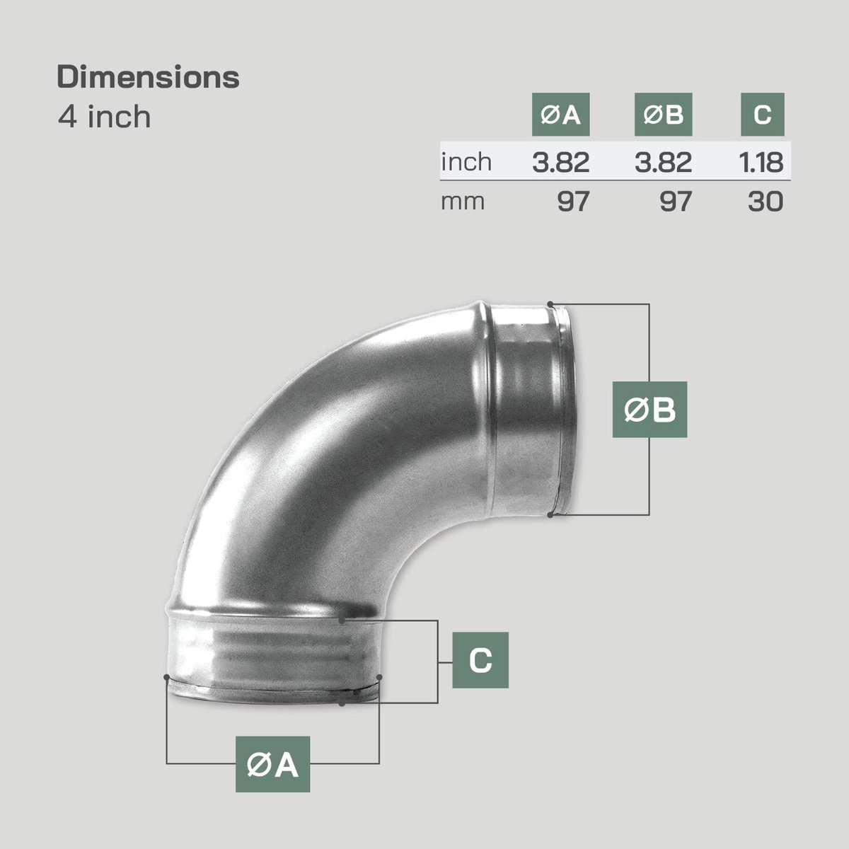 Buisconnector Elleboog - Ronde Connector - Ventilatie Systeem - 90 Graden Bocht - 100 mm Diameter - Metaal