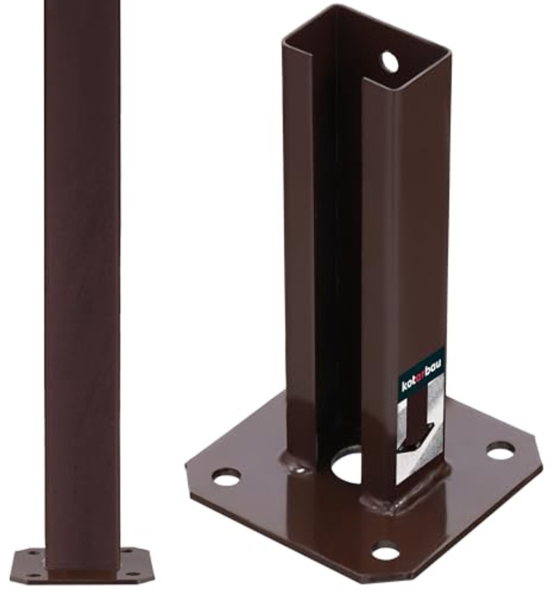 KOTARBAU® Paalhouder, Poedergecoat Staal, Paalvoet, 60 x 40 mm, om te Schroeven, Bruin, Paalsteun, Weerbestendig