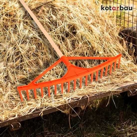 KOTARBAU® Bladhark, Tuinhark, Kunststof, 64 cm, Oranje, 18 Tanden, Bladbezem, met Steel, voor Gras En Heg, Lichtgewicht Hark, Stevige Hark van Merkloos	 — afbeelding 2