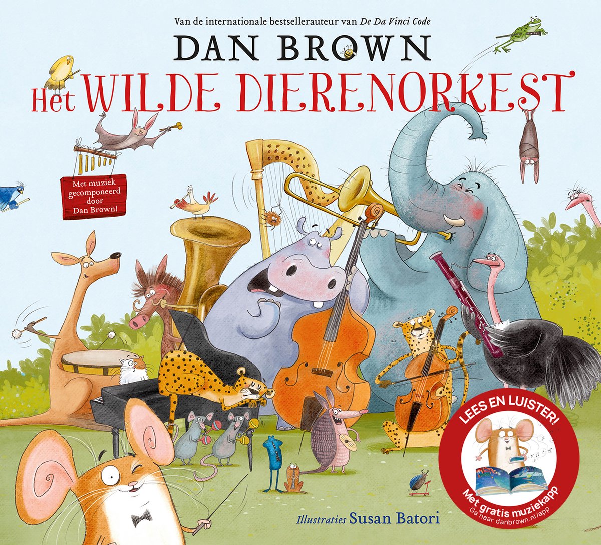 Een olifant blaast op een trompet naast een nijlpaard die de contrabas bespeelt in 'Het Wilde Dierenorkest'.