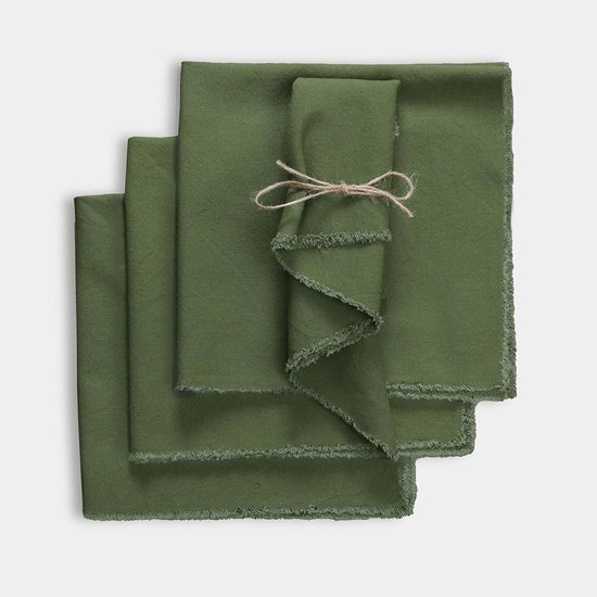 12 effen linnenmix servetten - 45*45 cm, met kwastjes, linnen en katoenen servetten, vierkante servetten, herbruikbaar, geschikt voor bruiloften, feesten en thuisgebruik,Olijfgroen
