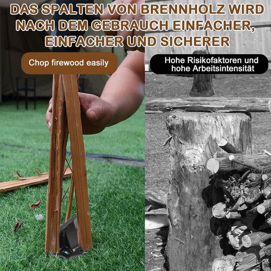 Houtklover, handmatige houtklover, draagbare aanmaakhoutklover, gereedschap voor brandhout, veilige houtklover met wig, houtkloverstandaard, houtsnijder voor open haard, kamperen in de buitenlucht - koolstofstalen (groot 800 g) van Houtklover — afbeelding 4