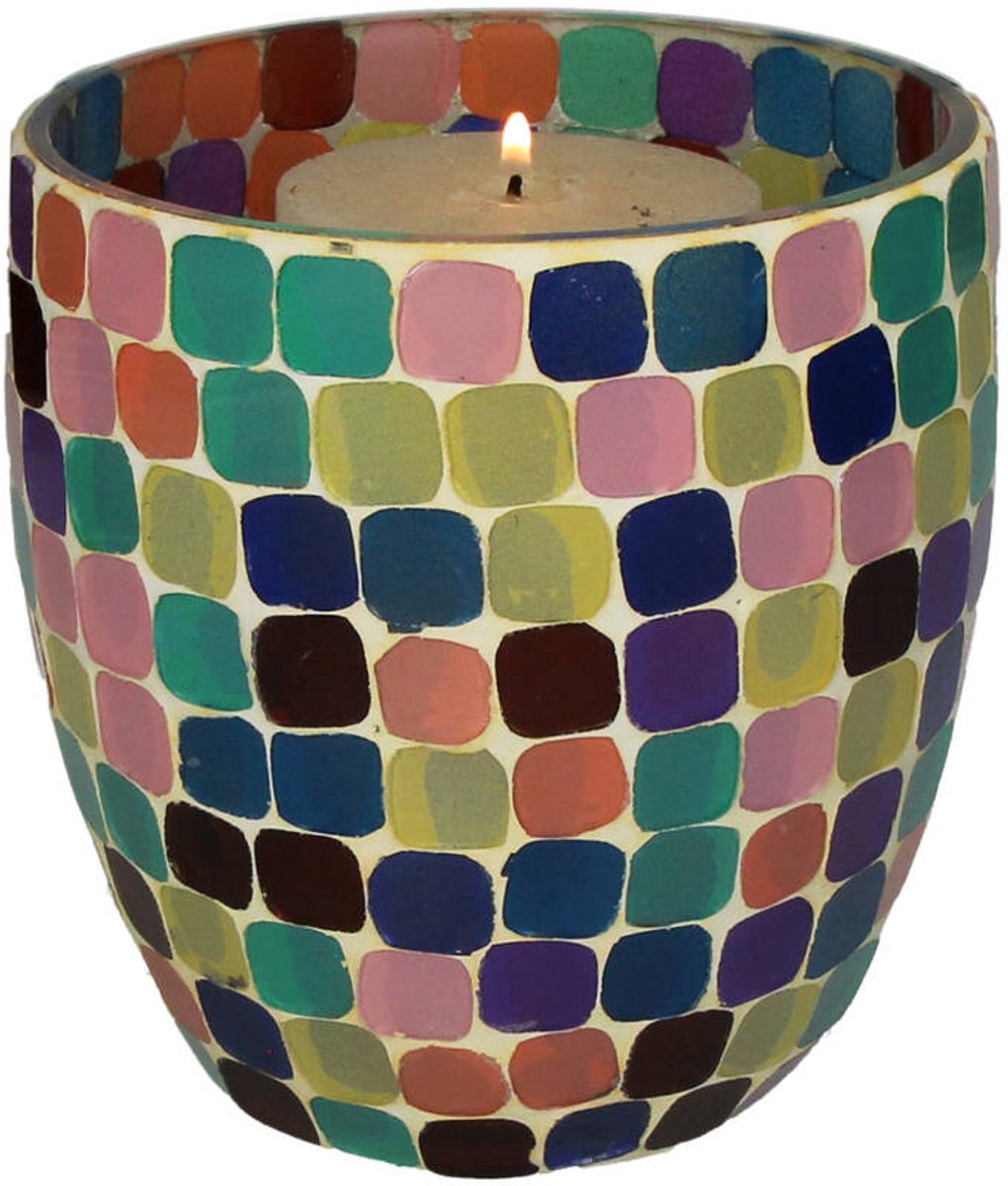 Kersten theelichthouder glas trendy 14x15cm multi
