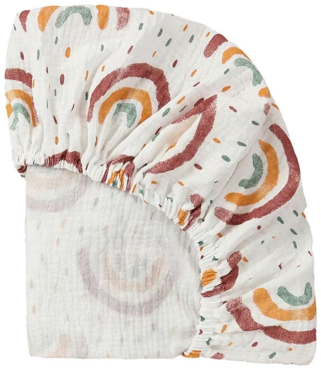 1 stuk Katoenen mousseline hoeslaken voor co-sleeping, 100% katoenen hoeslakens voor wiegjes, hoeslakens voor ovale en rechthoekige matrassen,2. Zevenkleurige regenboog,71*135CM