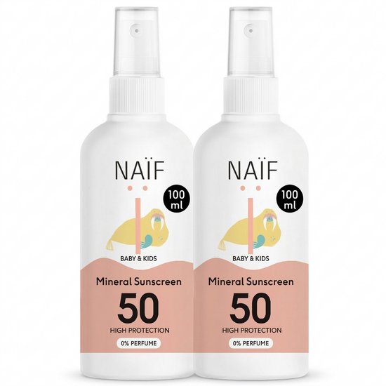 Naïf - Zonnebrandspray - Baby & Kids - Zonbescherming - SPF50 - 0% Parfum - Minerale Filter - 2x100ml