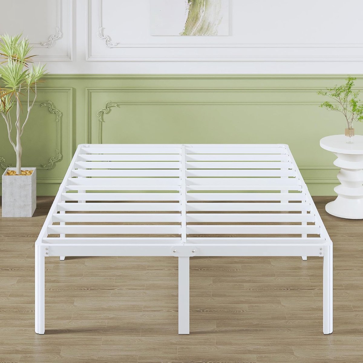 Metal Bedframe 120x190 cm Wit - Hoog Model met Lattenbodem en Veel Opbergruimte