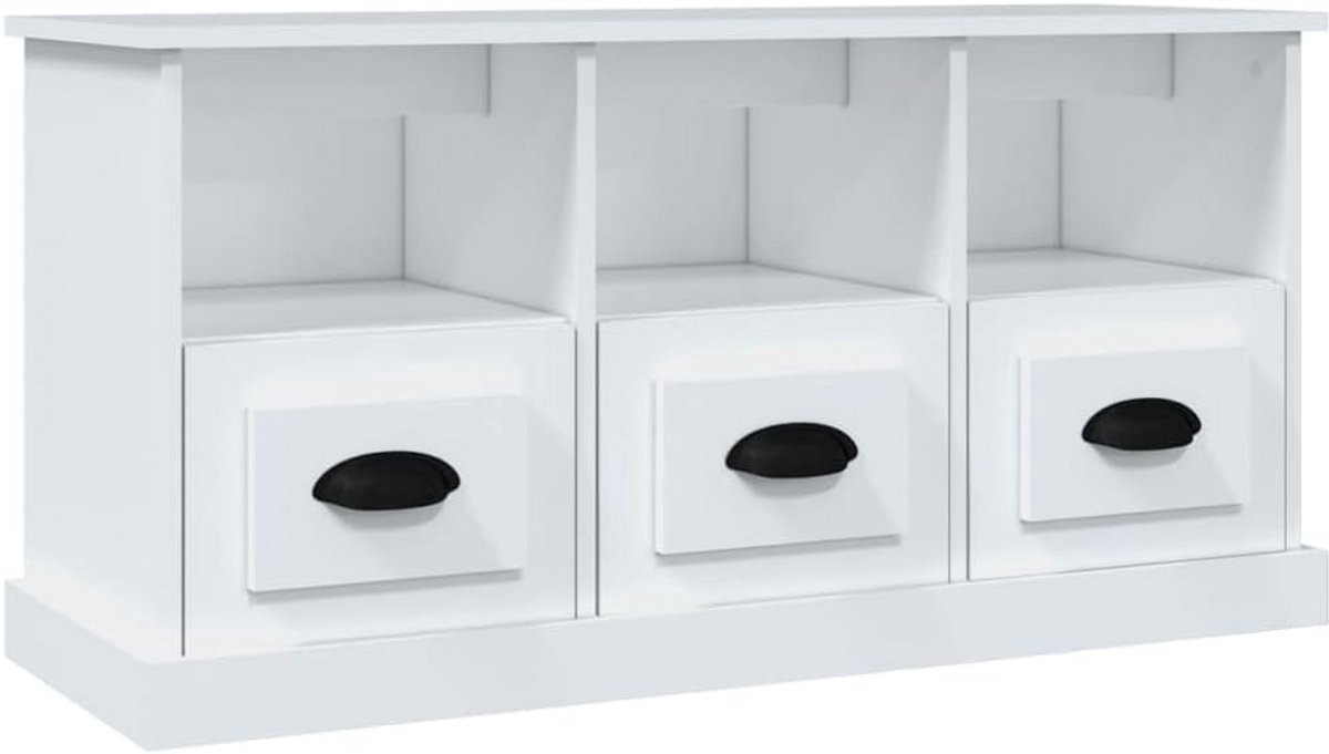 TV Kast met Houtsnijwerk 100x35x50 cm Massief Hout Wit