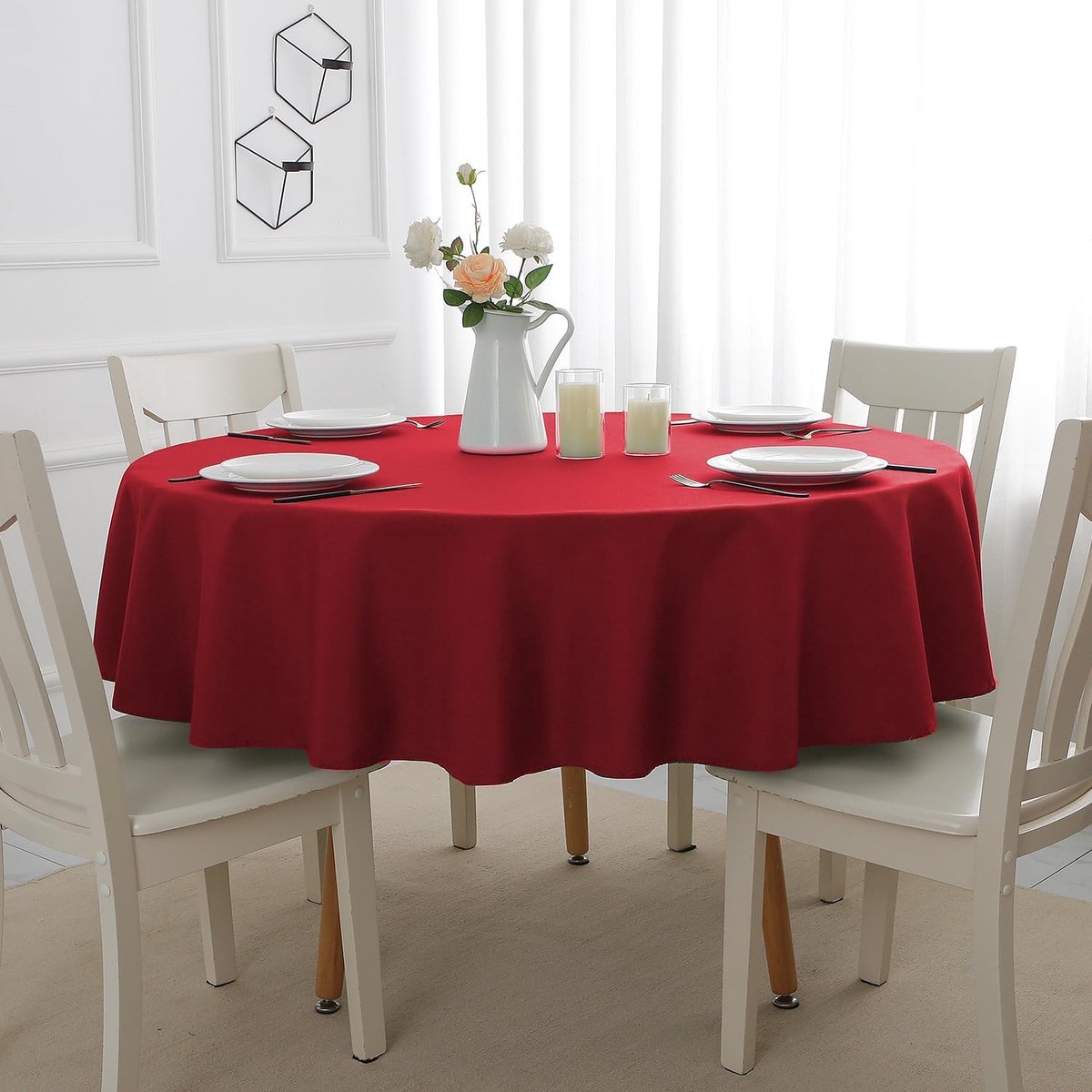 Ronde Tafelkleed Rood Waterafstotend 160cm Kerst Wasbaar en Vlekbestendig
