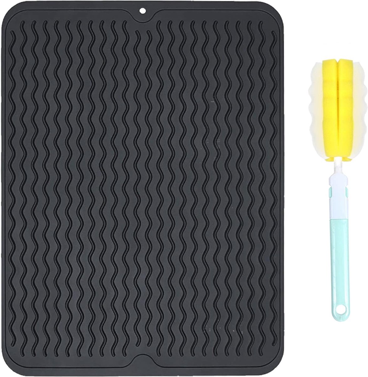 Siliconen Afdruipmat voor Servies - Hittebestendig & Antislip Droogmat met Borstel