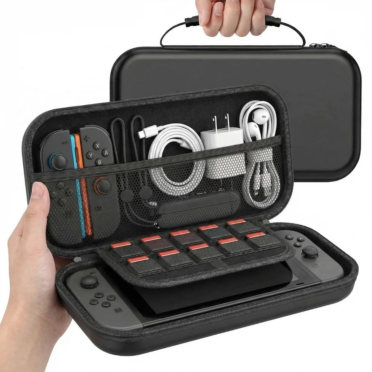 RENALUX Case Geschikt voor Nintendo Switch 2 - Hoesje Met opbergvak voor Games en Accessoires - Waterdicht en Schokbestendig - Zwart