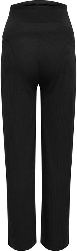 Zwarte wijde broek met geribbelde textuur.