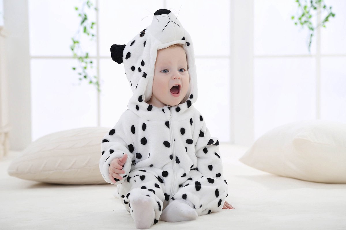 Budino® Baby Onesie - Baby Romper - Baby Pyjama - Baby Pakje - Baby Verkleedkleding - Carnavalskleding - Dier - Luipaard - Wit — afbeelding 2